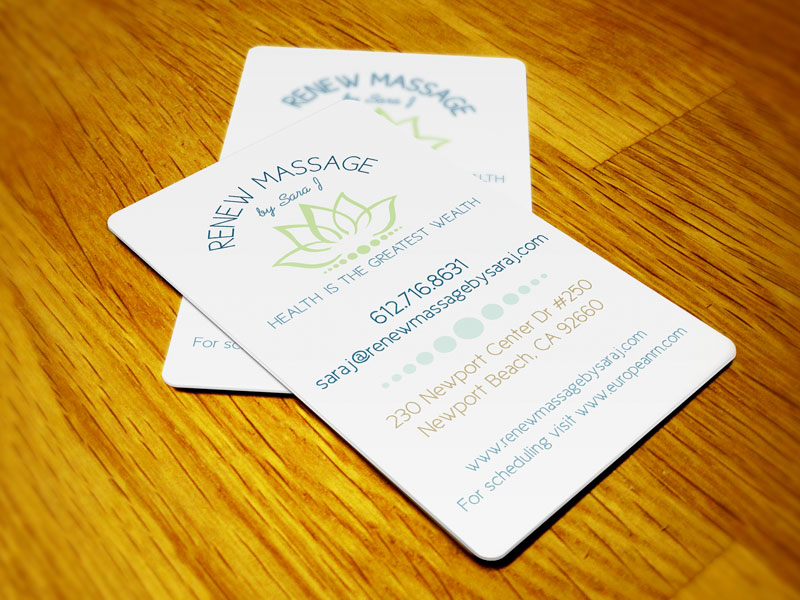 Renew massage by Sara J Business Card design